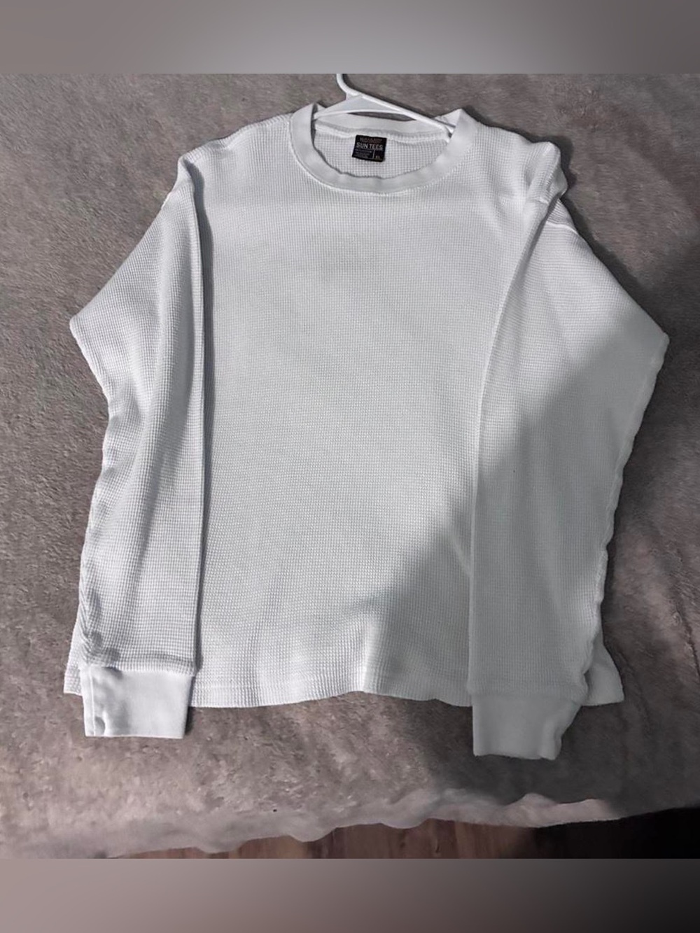 Men's White Thermal Long Sleeve Crewneck Shirt